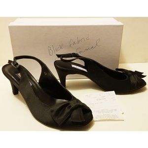 PRIORI black satin MAELA peep toe slingback PUMPS